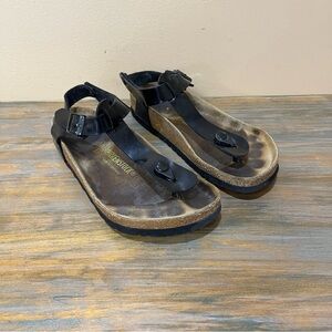 Birkenstock Gizeh Slingback Patent Casual Sandals Black Buckles Womens 38/7